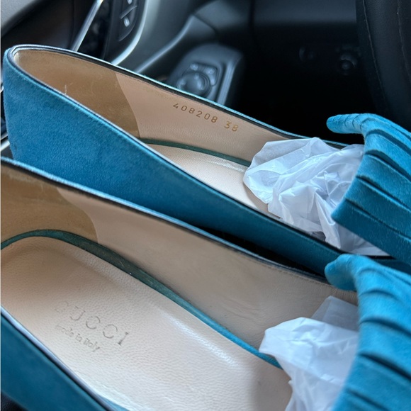 Gucci Marmont Teal Blue Suede Block Heel Pumps – Size 38 - Picture 5 of 8